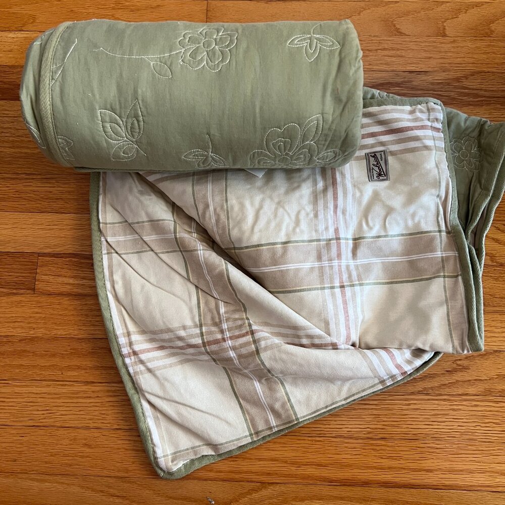 Woolrich quilted plaid cotton throw in sage 50 x 60 inch